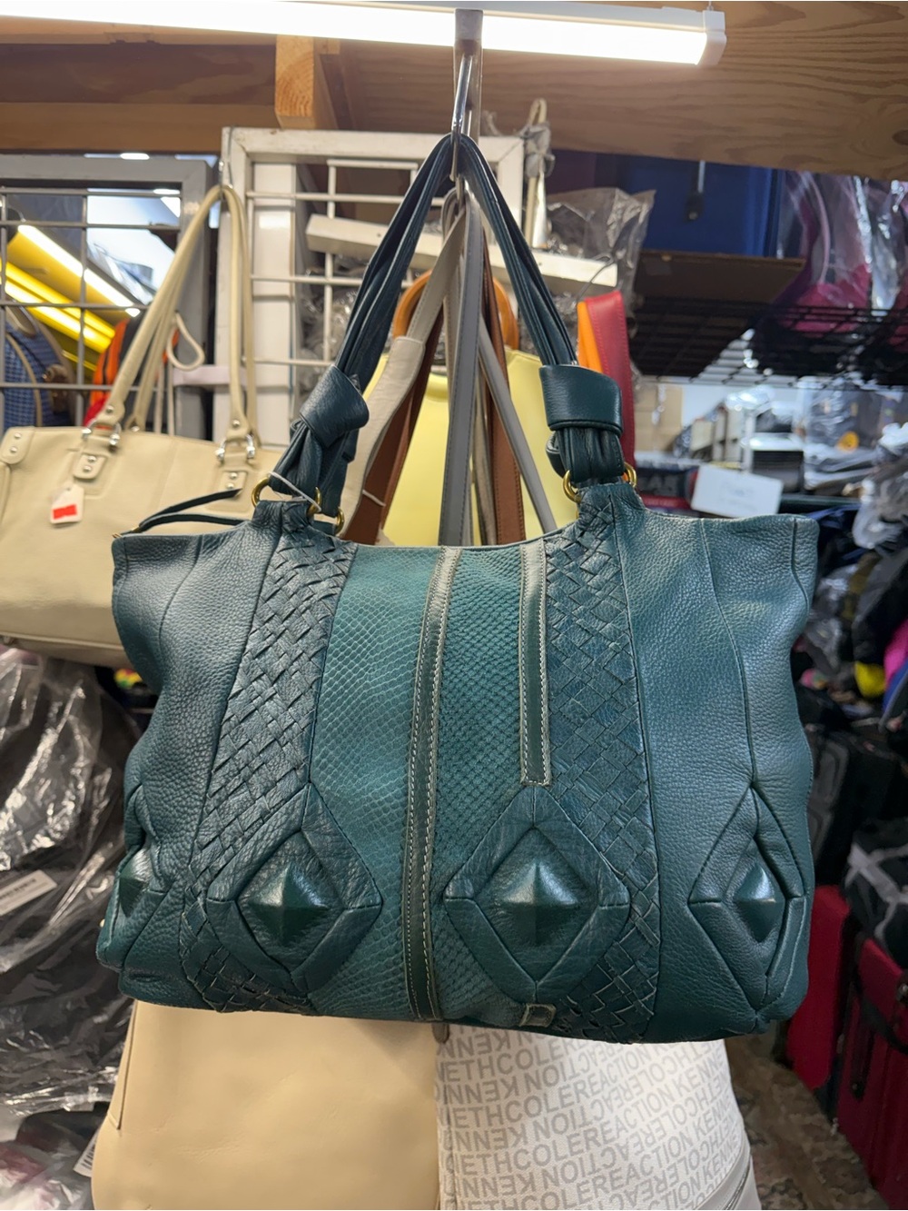 Vinatge Elliot Lucca Teal Leather Tote Bag - Stylish Everyday Carry